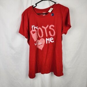 Old Navy Womens NWT Graphic Tee "the BOYS Love me 2010"‎ Valentines Red Sz XL